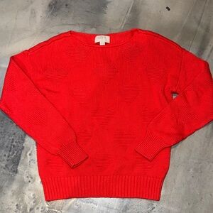 LOFT Outlet Red Heart Sweater Petite SP Textured Knit 100% Cotton Valentines